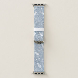 dusty blue boho feathers flowers paislies pattern apple watch band