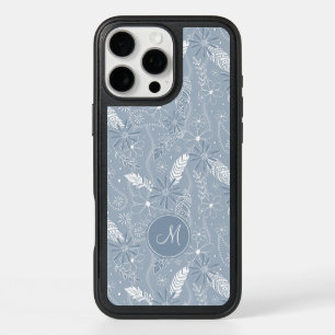 dusty blue boho feathers flowers paislies pattern iPhone 16 pro max case