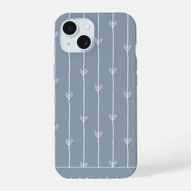 Dusty Blue Boho Fletched Pattern Personalized Iphone Case (Back)