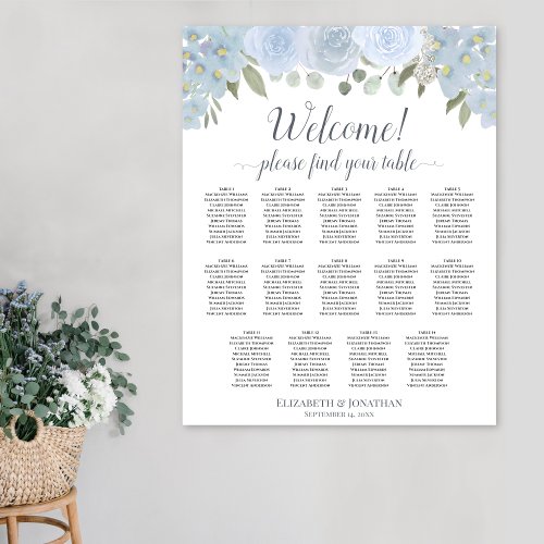 Dusty Blue Boho Floral 14 Table Seating Chart