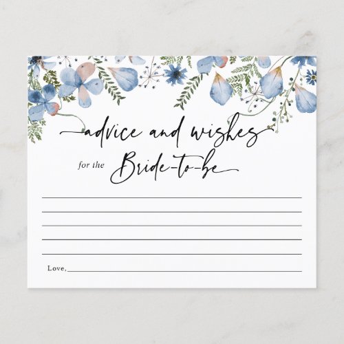 Dusty Blue Boho Floral Advice To The Bride Card