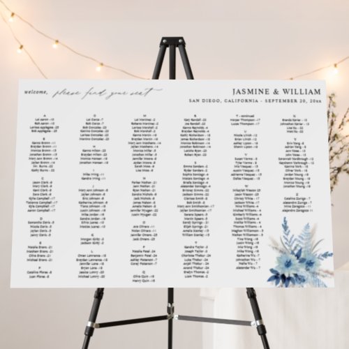 Dusty Blue Boho Floral Alphabetical Seating Chart Foam Board