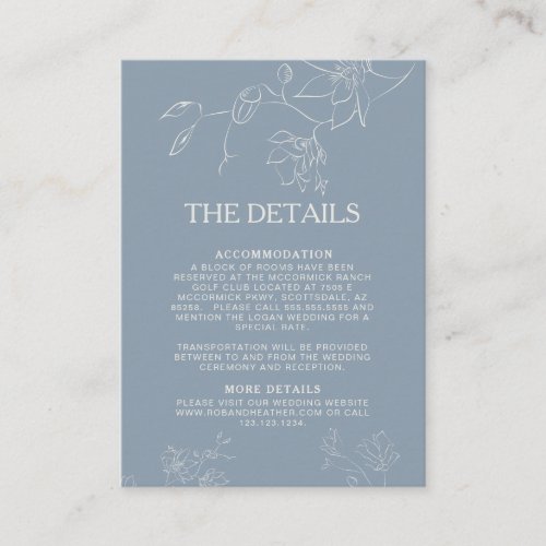 Dusty Blue Boho Floral Botanical Wedding Details Enclosure Card