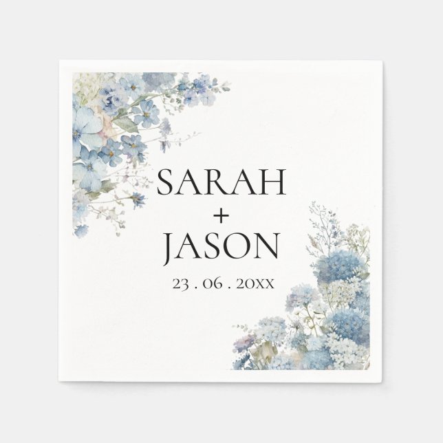 Dusty Blue Boho Floral Elegant Garden wedding Napkins (Front)