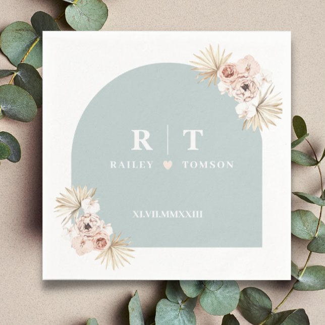 Dusty Blue Boho Floral Elegant Wedding Monogram Napkins (Creator Uploaded)