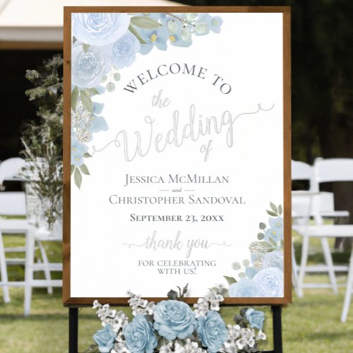 Dusty Blue Boho Floral Elegant Wedding Welcome Foil Prints