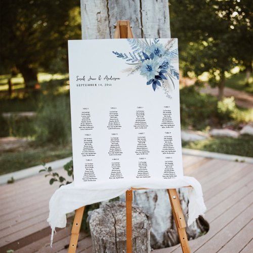 Dusty Blue Boho Floral Event Seating Chart 12 Foam Board