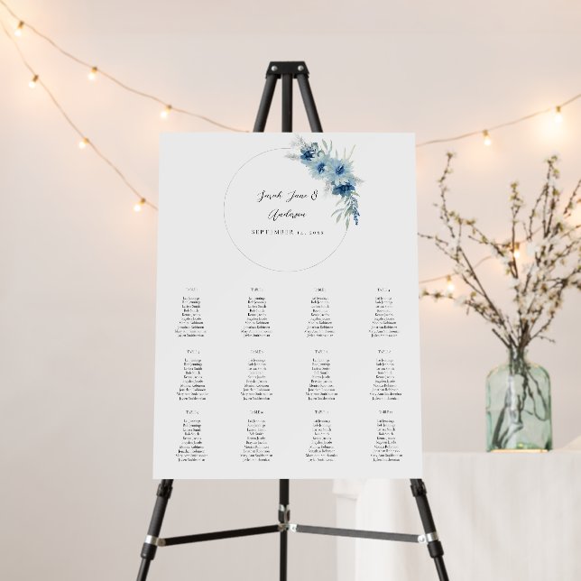 Dusty Blue Boho Floral Event Seating Chart 12 V2 Foam Board (In Situ (Stand))