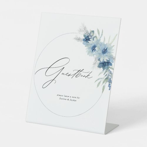 Dusty Blue Boho Floral Guestbook Pedestal Sign