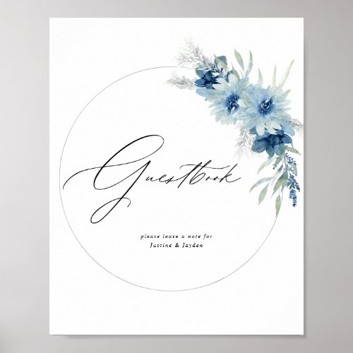 Dusty Blue Boho Floral Guestbook Sign