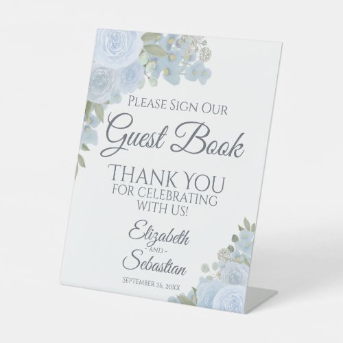 Dusty Blue Boho Floral Please Sign Our Guest Book
