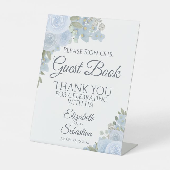 Dusty Blue Boho Floral Please Sign Our Guest Book (Front)