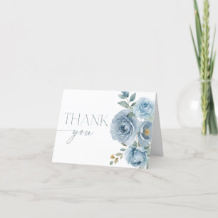 Dusty blue boho floral rose flowers letterpress thank you card