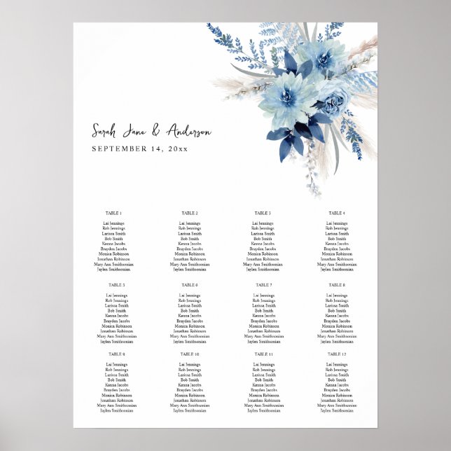 Dusty Blue Boho Floral Seating Chart -12 original (Front)