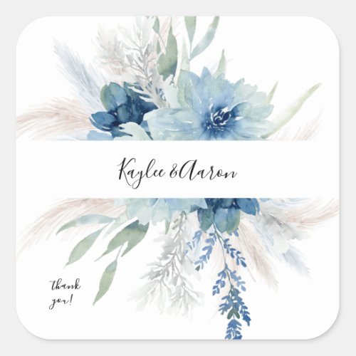 Dusty Blue Boho Floral Thank You Square Sticker