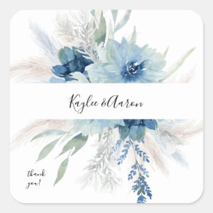 Dusty Blue Boho Floral Thank You Square Sticker