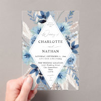 Dusty Blue Boho Floral Wedding Invitation