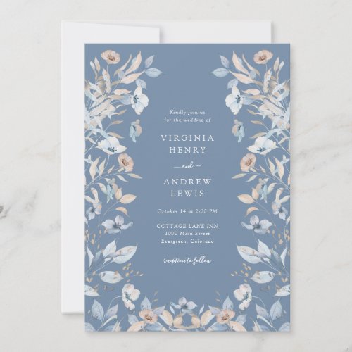 Dusty Blue Boho Floral Wedding Invitation