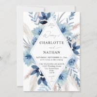 Dusty Blue Boho Floral Wedding Invitation