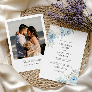 Dusty Blue Boho Floral Wedding Invitation
