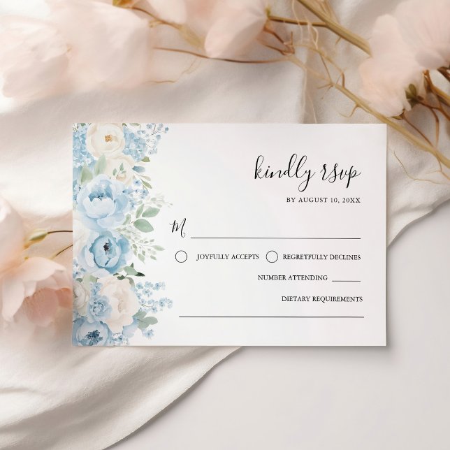 Dusty Blue Boho Floral Wedding RSVP Card (Creator Uploaded)