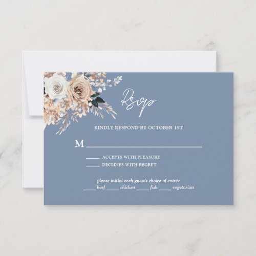 Dusty Blue Boho Floral Wedding RSVP Card