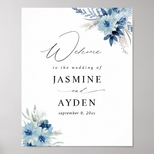 Dusty Blue Boho Floral Welcome Sign