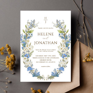 Dusty Blue Boho Garden Floral Elegant Wedding Invitation