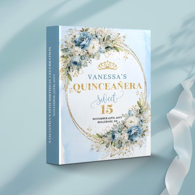 Dusty Blue Boho Greenery Gold Quince Memory Book 3 Ring Binder (Dusty Blue Boho Greenery Gold Quince Memory Book

)