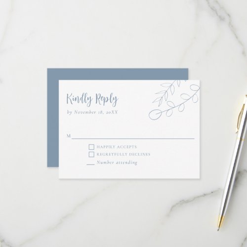 Dusty Blue Boho Minimalist Wedding RSVP Card
