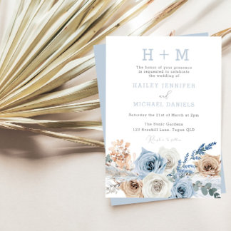 Dusty Blue Boho Monogram Wedding Invitation