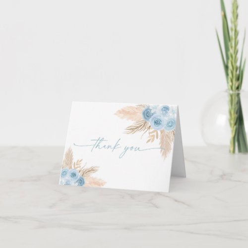 Dusty Blue Boho Pampas Grass Baby Shower Thank You Card