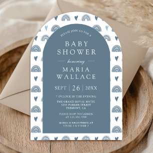 Dusty Blue Boho Rainbow Arch Baby Shower Invitation