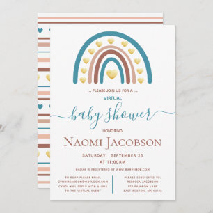 Dusty Blue Boho Rainbow Virtual Baby Shower Invitation