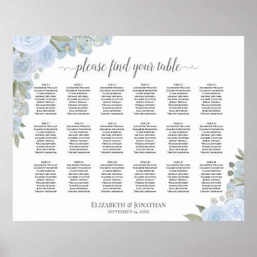 Dusty Blue Boho Roses 18 Table Seating Chart