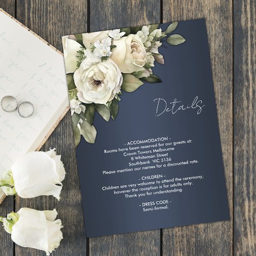 Dusty Blue Boho Roses Wedding Details Enclosure Card
