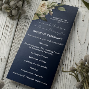 Dusty Blue Boho Roses Wedding Program