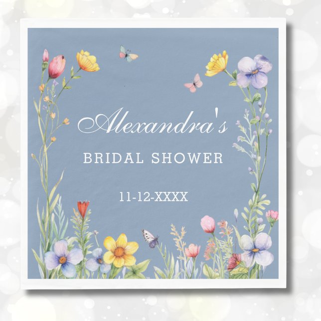 Dusty Blue Boho Summer Wildflower Bridal Shower  Napkins (Creator Uploaded)