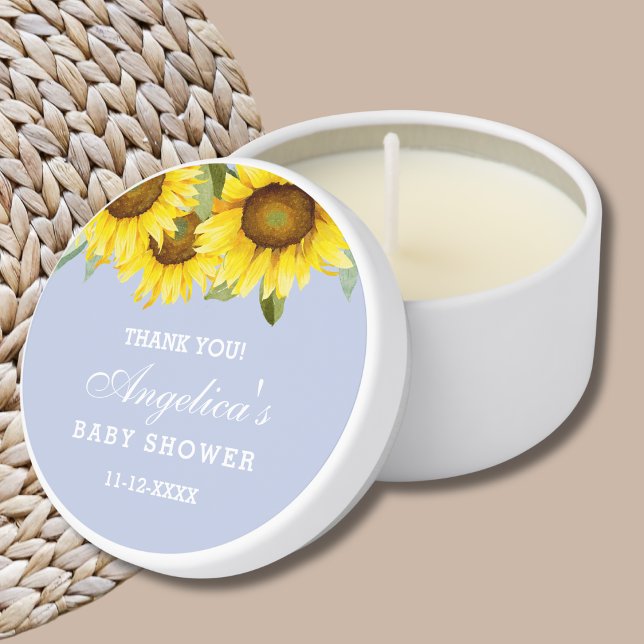 Dusty Blue Boho Sunflower Baby Shower Thank You  Mini Candle Favors (Creator Uploaded)