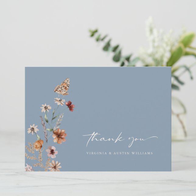 Dusty Blue Boho Thank You Card (Standing Front)
