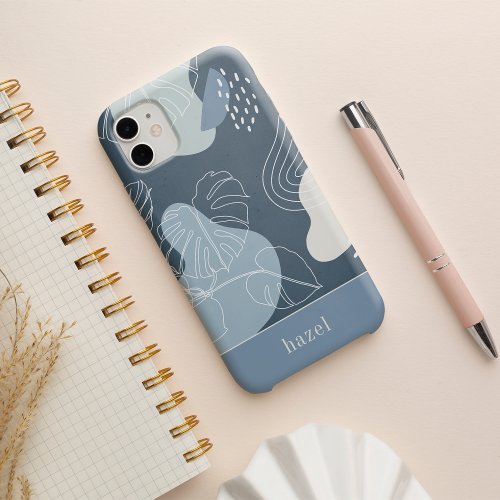 Dusty Blue Boho Tropical Monstera Leaf iPhone 13 Case