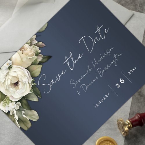 Dusty Blue Boho Wedding Save the Date Announcement Postcard