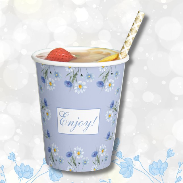 Dusty Blue Boho Wildflower Baby Shower Paper Cups (Creator Uploaded)