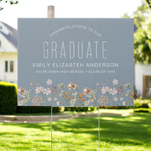 Dusty Blue Boho Wildflower Bloom Graduation Sign