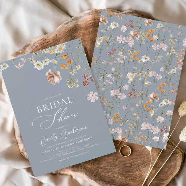 Dusty Blue Boho Wildflower Bridal Shower Invitation (Creator Uploaded)