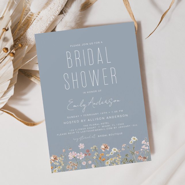 Dusty Blue Boho Wildflower Bridal Shower Invitation (Creator Uploaded)