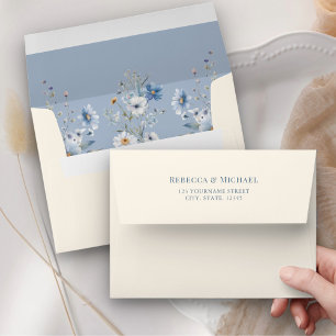 Dusty Blue Boho Wildflower Cream Wedding Envelope