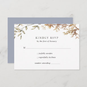 Dusty Blue Boho Wildflower Foliage Wedding RSVP Card