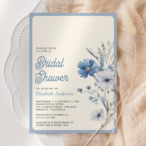 Dusty Blue Boho Wildflower Photo Bridal Shower Invitation