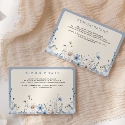 Dusty Blue Boho Wildflower Wedding Details Enclosure Card